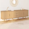 Image de Buffet XXL de 180 cm avec 4 portes et 3 tiroirs à l’effet lattes et tasseaux en bois coloris chêne