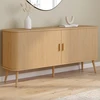 Image de Buffet 160 cm 2 portes coulissantes lattes tasseau bois coloris chêne