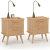 Image de Lot de 2 tables de chevet avec 2 tiroirs en lattes tasseau bois coloris chêne