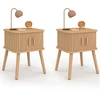 Image de Lot de 2 tables de chevet 2 portes coulissantes lattes tasseaux bois coloris chêne