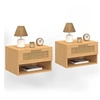Image de Lot de 2 tables de chevet murales ROBERT 1 tiroir avec niche effet naturel cannage et bois