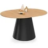 Image de Table à manger ronde extensible ANGELE - Bois panneau de particule - Effet hêtre et pied noir - 110-150 x 110 cm