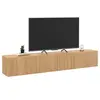 Image de Meuble TV 180 cm suspendu JULIETTE 2 portes lattes tasseau bois coloris chêne