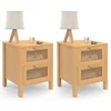 Image de Lot de 2 tables de chevet EDHEN 2 tiroirs cannage et bois