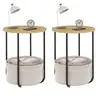 Image de Lot de 2 tables de chevet, tables d'appoint, bout de canapé DETROIT rondes avec panier en tissu design industriel