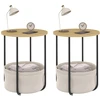 Image de Lot de 2 tables de chevet, d'appoint, bout de canapé rondes avec panier en tissu