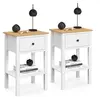 Image de Lot de 2 tables de chevet ACHILLE 1 tiroir et 1 tablette blanc et plateau bois