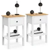 Image de Lot de 2 tables de chevet 1 tiroir et 1 tablette blanc et plateau bois