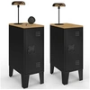 Image de Lot de 2 tables de chevet étroites ESTER 1 porte métal noir plateau façon hêtre design industriel