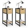 Image de Lot de 2 tables de chevet DETROIT 1 tiroir avec tablette gain de place bois et métal noir design industriel