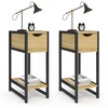 Image de Lot de 2 tables de chevet gain de place bois et métal noir 1 tiroir 1 tablette style industriel