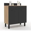 Image de Buffet bas de cuisine CINA 80 cm - 2 portes, 1 tiroir - Façon hêtre et noir