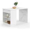 Image de Ilot central mange-debout 4 personnes VITO 130 cm blanc et plateau marbre ALASKA