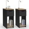 Image de Lot de 2 tables de chevet étroites ANOUK 1 tiroir avec niche noir et bois