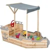Image de Bac à sable WORLD bois bateau de pirate avec banc coffre et toit gris