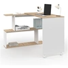 Image de Bureau d'angle rotatif JOY Bois façon hêtre et blanc 180° avec étagère forme S