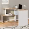 Image de Bureau d'angle rotatif en bois hêtre et blanc