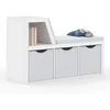 Image de Bibliothèque banc OSCAR 4 cases avec coussins gris et bacs tissus 102 cm blanc