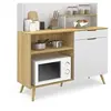 Image de Buffet bas de cuisine 120 CM OLAF plan de travail H.83 cm 1 porte + 1 tiroir façon hêtre et blanc