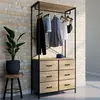 Image de Dressing penderie industrielle avec 6 bacs en tissu bois et noir