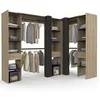 Image de Dressing extensible d'angle MARLON 230 x 140 x 180 cm hêtre avec penderies + étagères + rideaux noirs