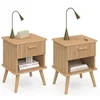 Image de Lot de 2 tables de chevet JULIETTE 1 tiroir avec niche effet lattes tasseau bois