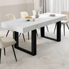 Image de Table à manger extensible rectangulaire 200 cm pour 8 personnes effet marbre et noir