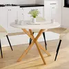 Image de Table à manger ronde 6 personnes 110 cm bois et blanc