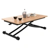 Image de Table basse fixe relevable en table à manger rectangulaire URBANA 100 cm bois et noir design industriel
