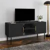 Image de Meuble TV bois noir 110 cm 2 portes effet lattes