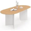 Image de Table à manger extensible ovale MARTHE - Bois - Façon hêtre et blanc - 160-200 x 90 cm