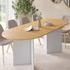 Image de Table à manger extensible 6 -10 personnes plateau ovale bois façon hêtre et blanc 160-200 cm
