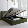 Image de Lit coffre double avec sommier et tête de lit matelassée 140 x 190 cm tissu bouclette vert kaki