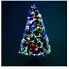 Image de Sapin de Noël artificiel lumineux fibre optique LED multicolore + support pied Ø 66 x 120H cm 130 branches étoile sommet brillante vert