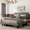 Image de HOMCOM Cadre de lit Double, 140 x 190 cm, lit 2 Personnes, Cadre métallique, tête réglable, avec sommier, Rangement, Montage Facile, Gris en occasion ou reconditionné