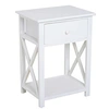 Image de Table de chevet table de nuit style cosy avec croix latérales tiroir et étagère bois et MDF blanc
