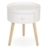 Image de Chevet table de nuit ronde design scandinave tiroir bicolore pieds effilés inclinés bois massif chêne clair blanc