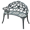 Image de Banc de jardin 2 places style néo-rétro motif rose lignes fuselées 100L x 54l x 78H cm fonte d'aluminium vert vieilli