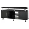 Image de Meuble banc TV design contemporain 2 portes niche centrale étagère grand plateau chromé noir