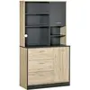 Image de Armoire de cuisine multi-rangements 2 portes 3 tiroirs 3 étagères + grand plateau 90L x 39l x 169H cm bicolore chêne clair gris