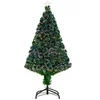 Image de Sapin de Noël artificiel lumineux fibre optique multicolore + support pied Ø 60 x 120H cm 130 branches étoile sommet brillante vert