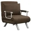 Image de Fauteuil chauffeuse canapé-lit convertible 1 place déhoussable grand confort coussin pieds accoudoirs métal suède marron