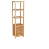 Image de Meuble colonne rangement salle de bain bambou design naturel 36L x 33l x 140H cm 2 étagères 4 niveaux + placard