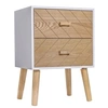 Image de Chevet table de nuit design scandinave 40L x 30l x 56H cm 2 tiroirs bois massif pin MDF blanc et hêtre motif graphique