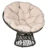 Image de Fauteuil rond de jardin fauteuil papasan pivotant grand confort Ø 97 x 90H cm grand coussin fourni polyester résine tressée crème