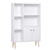 Image de Bibliothèque scandinave dim. 80L x 23,5l x 123H cm 5 niches placard 2 portes pieds effilés inclinés bois massif panneaux particules blanc