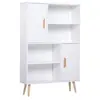 Image de Bibliothèque scandinave 4 niches + 2 placards avec étagère dim. 80L x 24l x 123H cm pieds effilés inclinés bois massif panneaux particules blanc