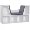 Image de Bibliothèque banc 2 en 1 design contemporain 6 casiers 3 coussins fournis 102L x 30l x 61H cm blanc gris chiné