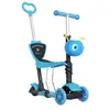 Image de Trottinette pour enfants trottinette 3 roues évolutive 3 en 1 hauteur guidon réglable canne telescopique selle dossier amovible bleu