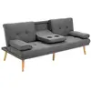 Image de Canapé convertible 3 places design scandinave inclinaison dossier réglable 3 niveaux dossier central rabattable 2 porte-verres bois massif lin gris